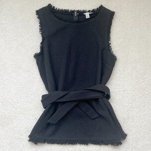 Halogen Sleeve-less Top with Fringed Edges and Belt